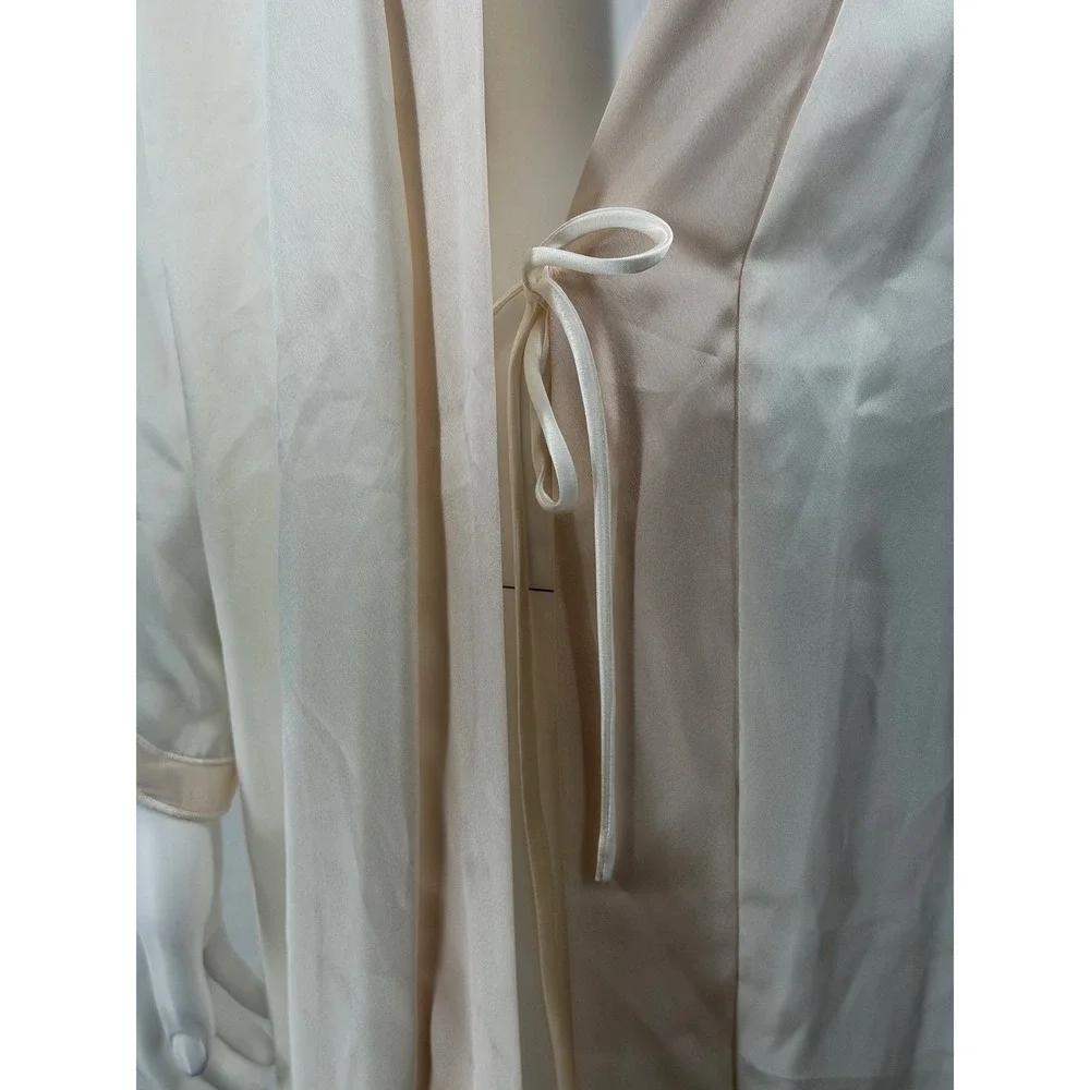 Vintage Natori Robe Womens Medium Ivory Satin Lace Floral Bridal Romantic Dainty